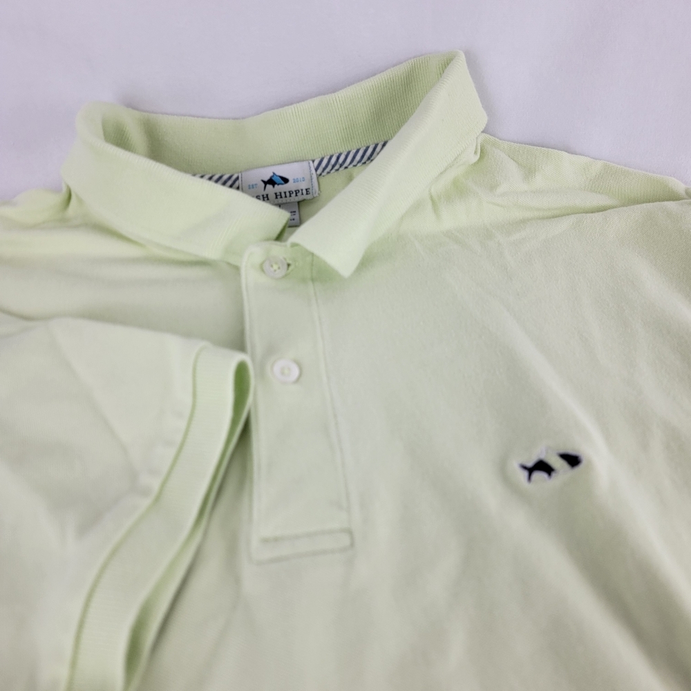 Fish Hippie Polo Shirt Mens L Pullover Green Skipjack‎ Fish Golf Casual Cotton